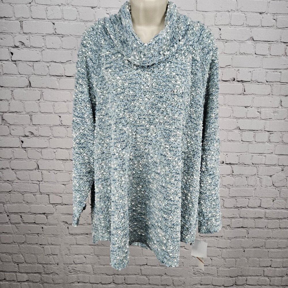 NWT Ruby Rd Jade Blue Wool Blend Boucle Turtle Neck Pullover Relaxed Sweater 2X